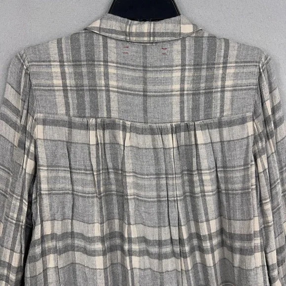 Xirena Shirt Womens XS Gray Plaid Flannel Ruffle Long Sleeve Boho Made in USA - Picture 7 of 15